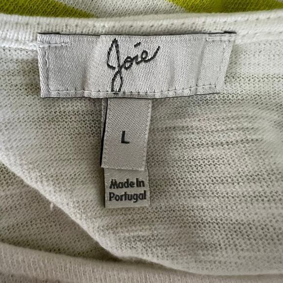Joie City Casual Chartreuse White Striped Cotton Pullover Top Large - Picture 9 of 10